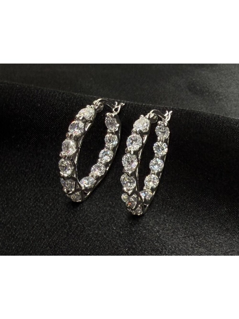 925 Sterling Silver CZ Hoop Earrings FAS Thailand